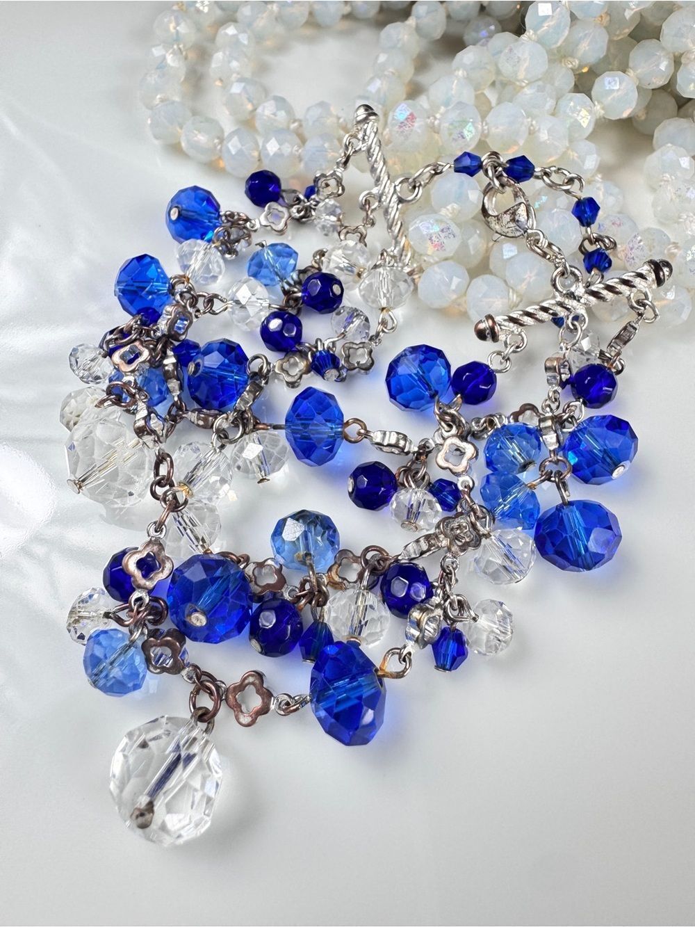 Vintage Cobalt Blue and Clear Crystal Cluster Bracelet